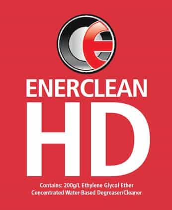 Enerclean HD label with Oil & Energy logo, promoting a concentrated water-based degreaser and cleaner.
